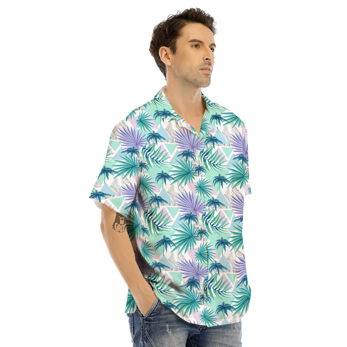 Tropical Leaf And Triangles Pastel Print Pattern Men's Hawaiian Shirt-grizzshop