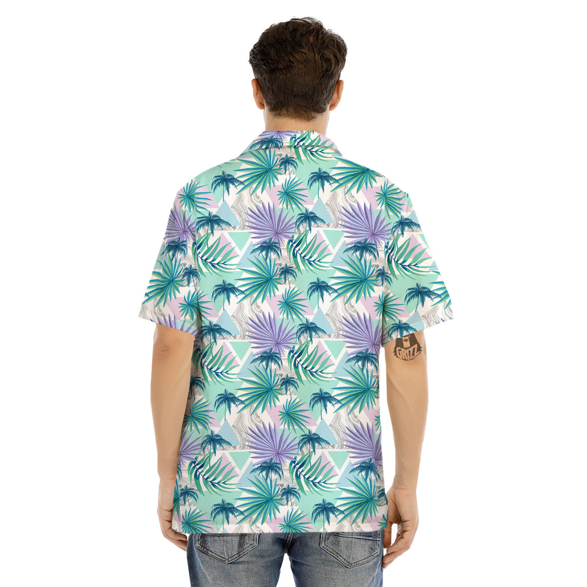Tropical Leaf And Triangles Pastel Print Pattern Men's Hawaiian Shirt-grizzshop