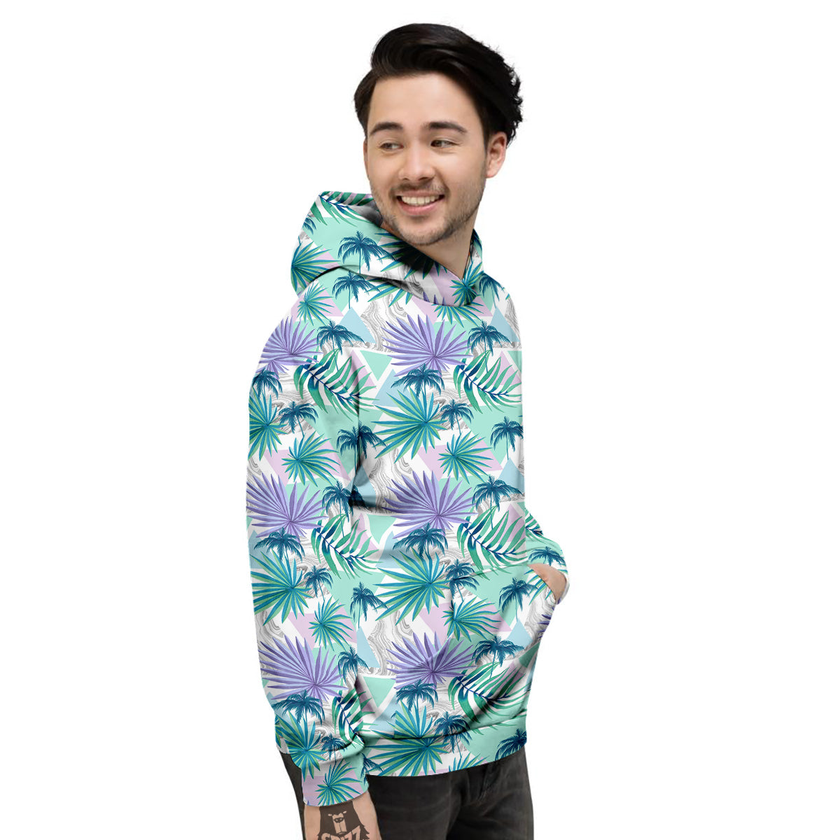 Tropical Leaf And Triangles Pastel Print Pattern Men's Hoodie-grizzshop