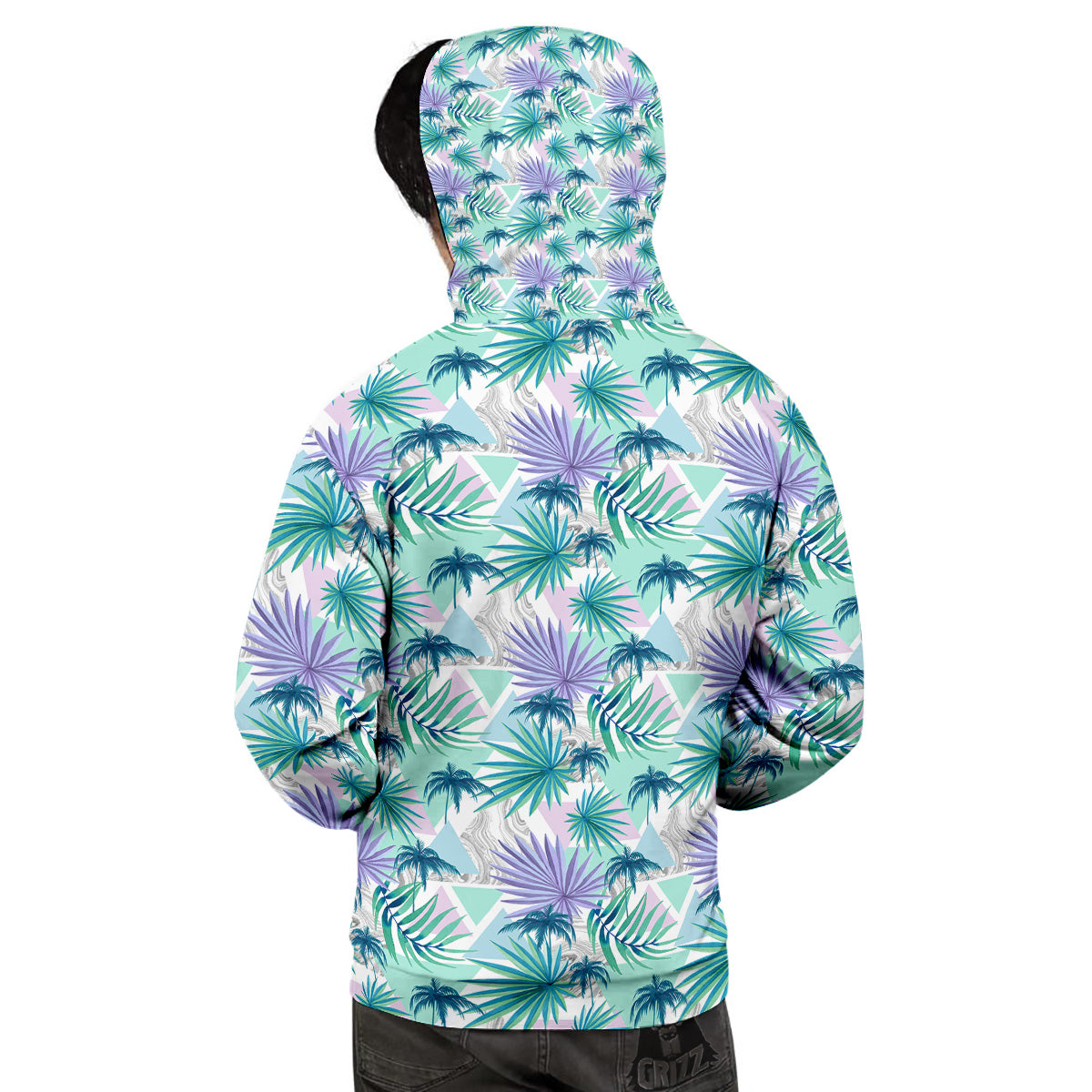 Tropical Leaf And Triangles Pastel Print Pattern Men's Hoodie-grizzshop