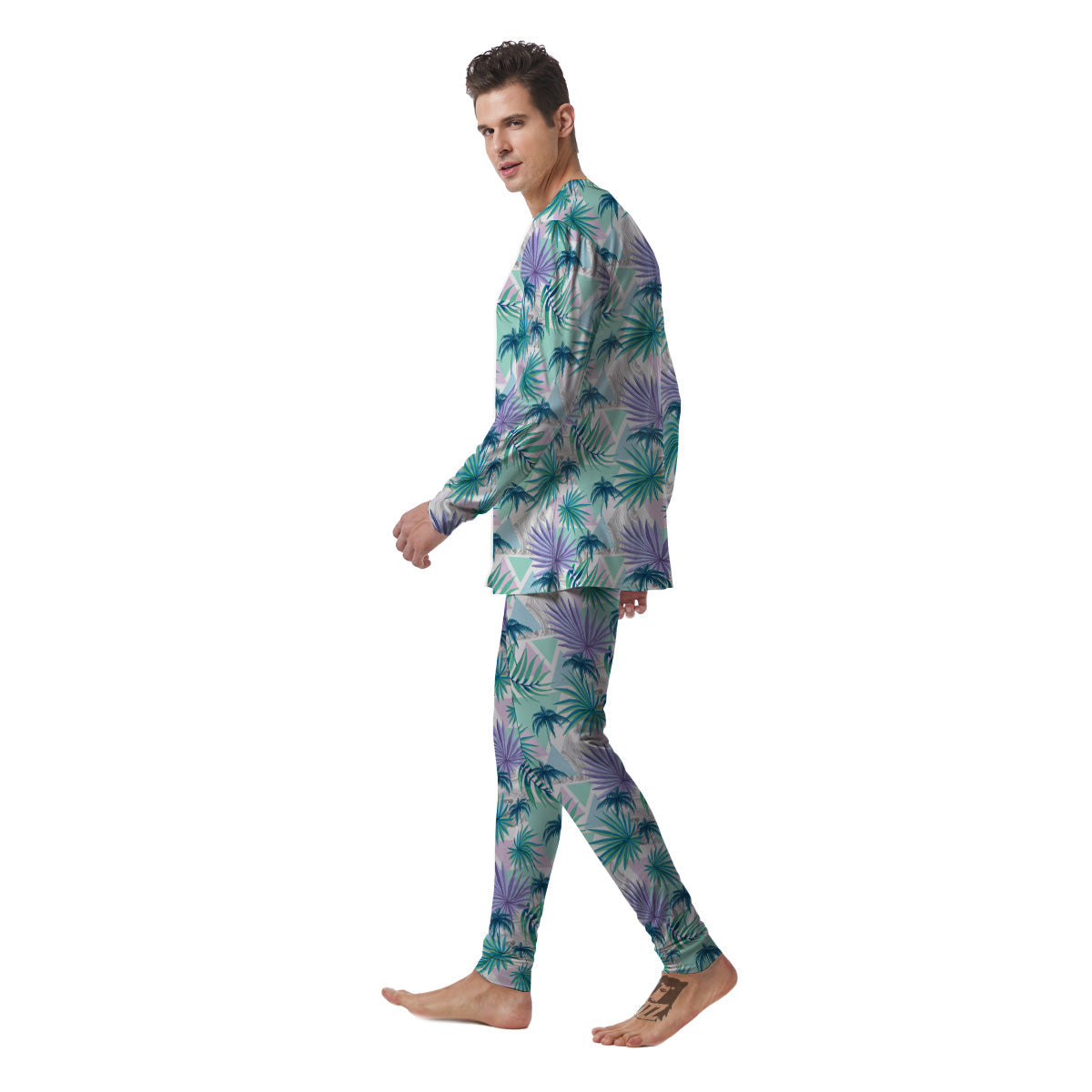 Tropical Leaf And Triangles Pastel Print Pattern Men's Pajamas-grizzshop