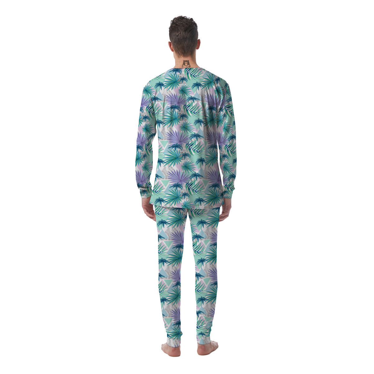 Tropical Leaf And Triangles Pastel Print Pattern Men's Pajamas-grizzshop