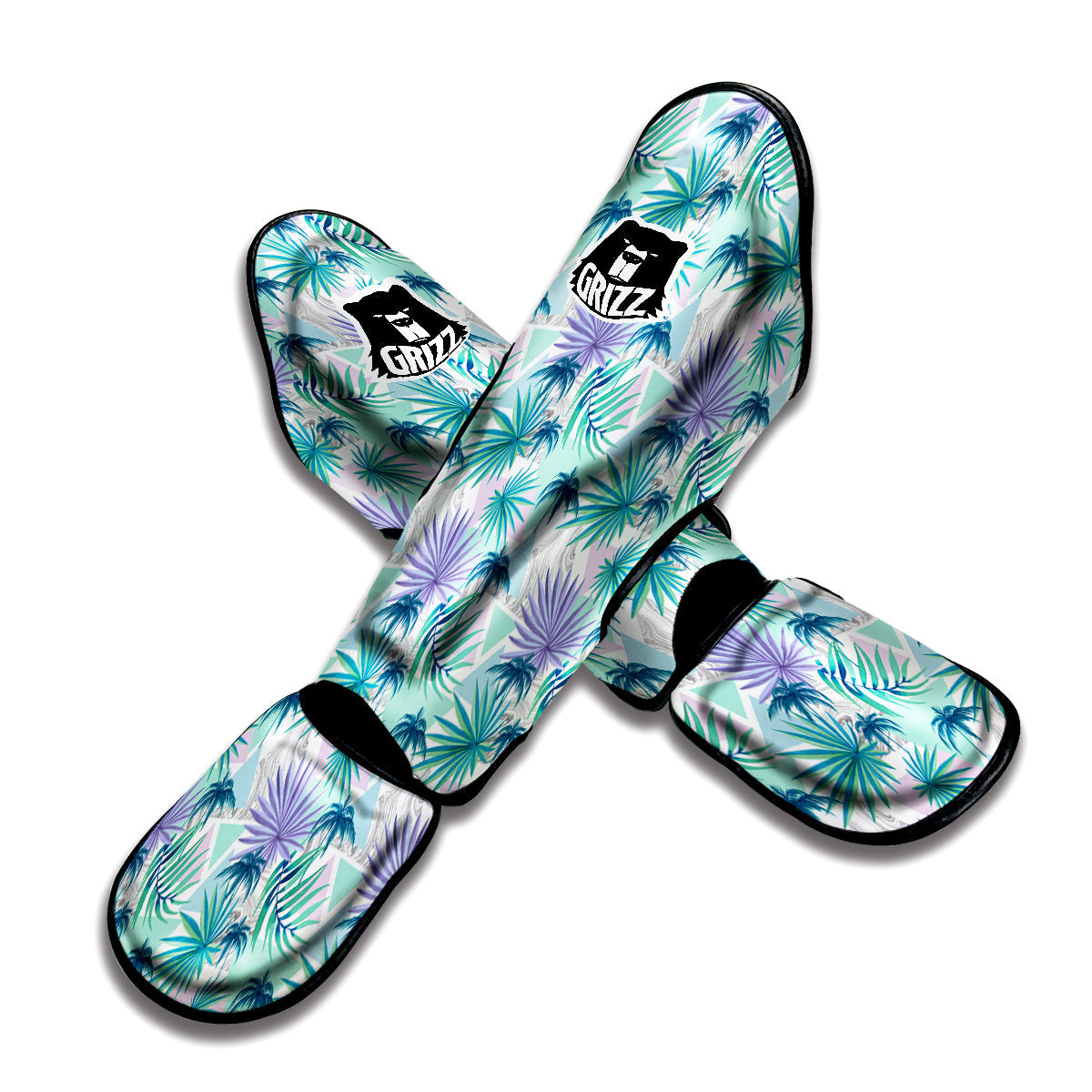 Tropical Leaf And Triangles Pastel Print Pattern Muay Thai Shin Guards-grizzshop