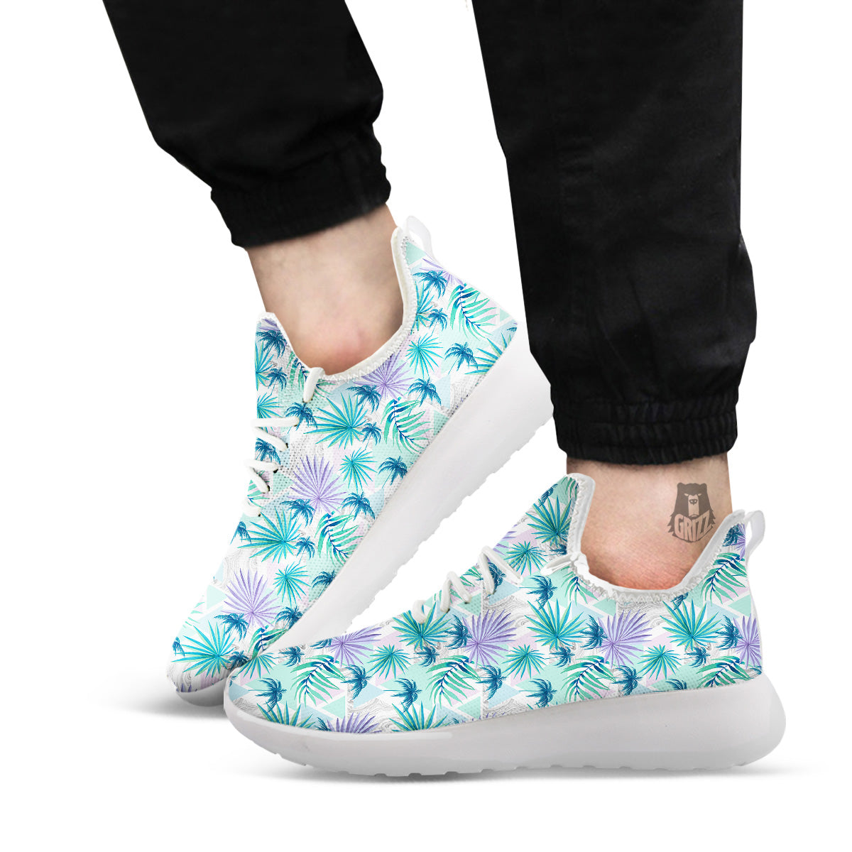 Tropical Leaf And Triangles Pastel Print Pattern White Athletic Shoes-grizzshop