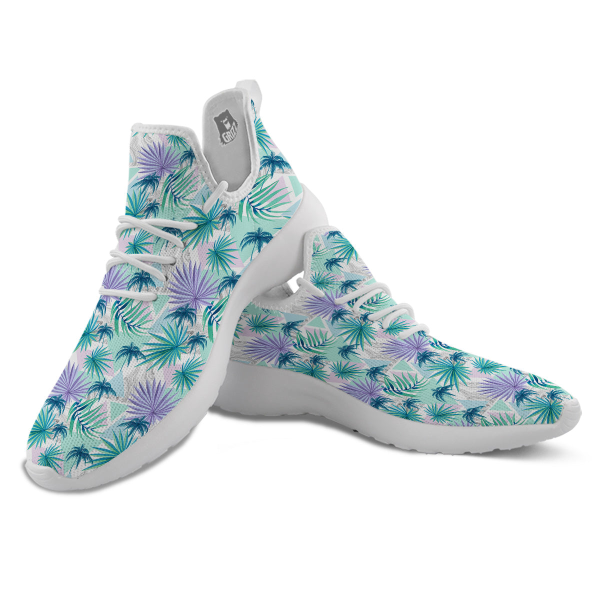 Tropical Leaf And Triangles Pastel Print Pattern White Athletic Shoes-grizzshop