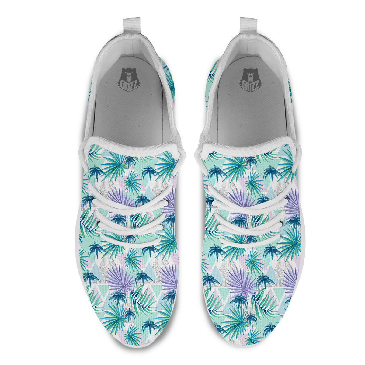 Tropical Leaf And Triangles Pastel Print Pattern White Athletic Shoes-grizzshop