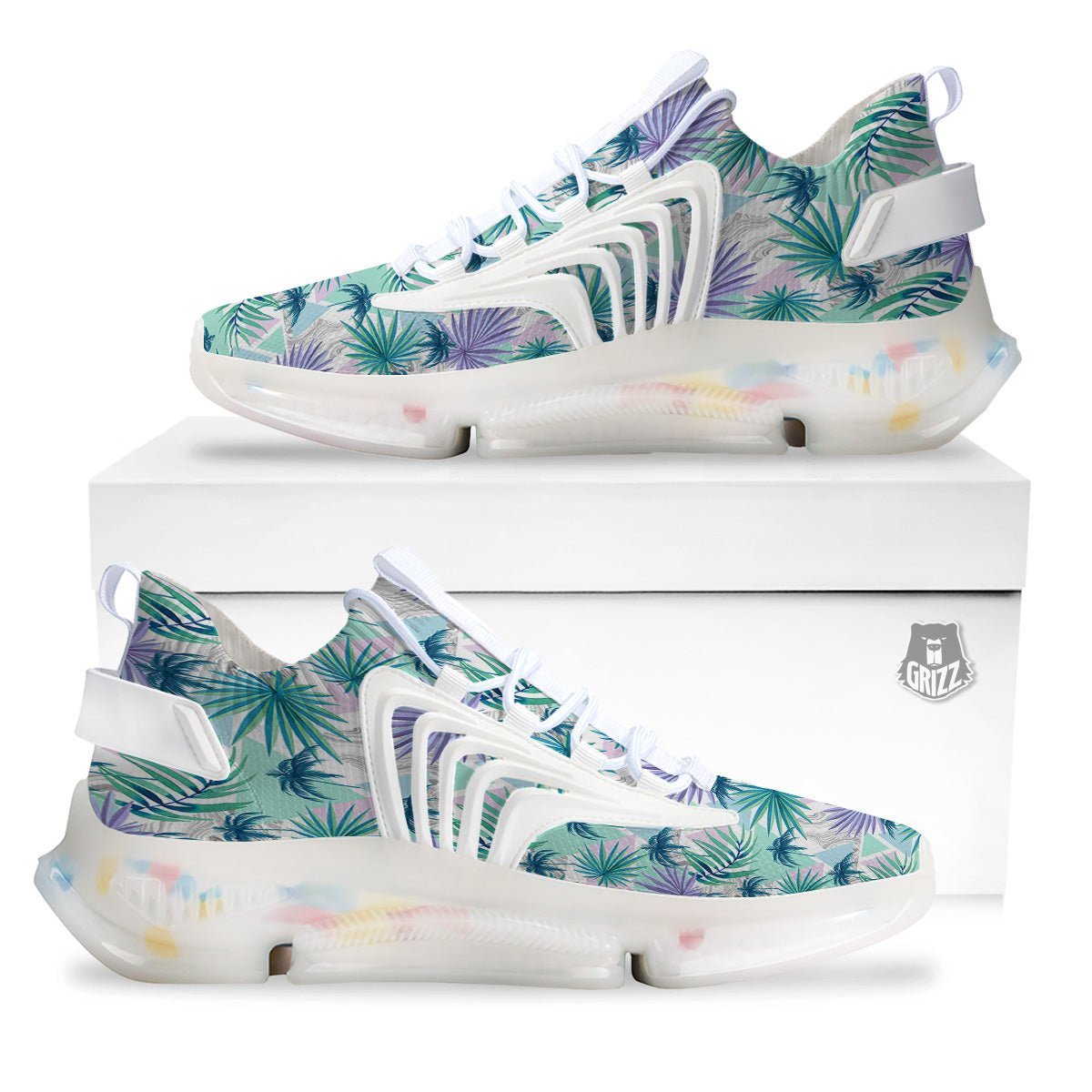 Tropical Leaf And Triangles Pastel Print Pattern White Gym Shoes-grizzshop