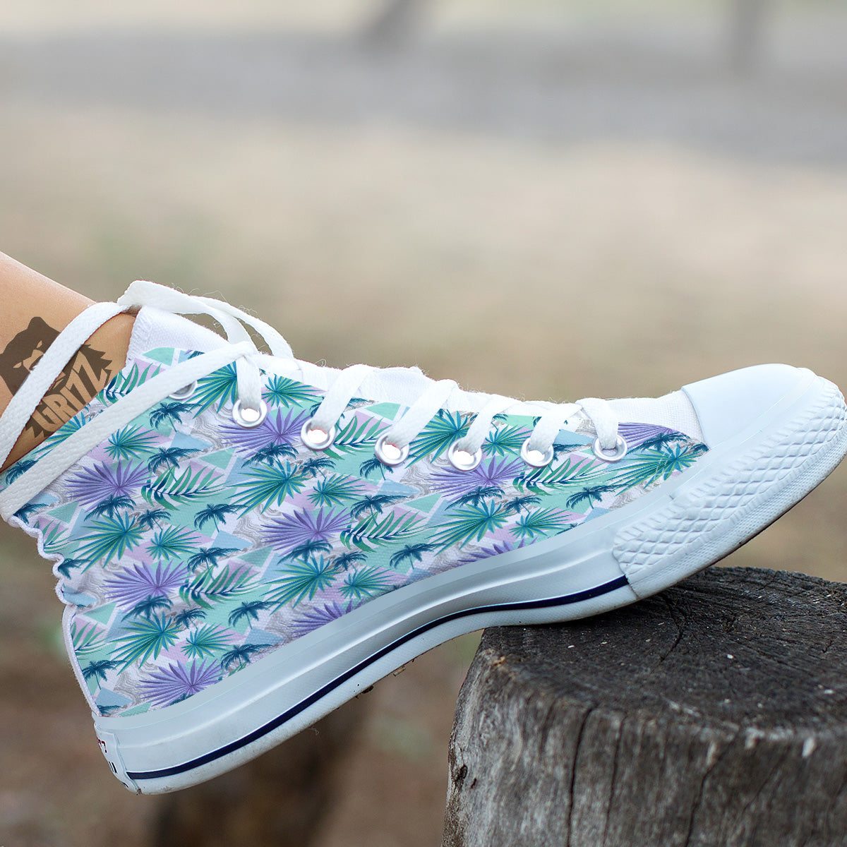 Tropical Leaf And Triangles Pastel Print Pattern White High Top Shoes-grizzshop