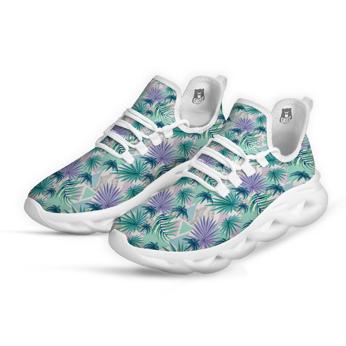 Tropical Leaf And Triangles Pastel Print Pattern White Running Shoes-grizzshop
