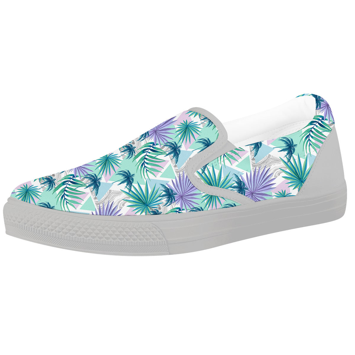 Tropical Leaf And Triangles Pastel Print Pattern White Slip On Shoes-grizzshop