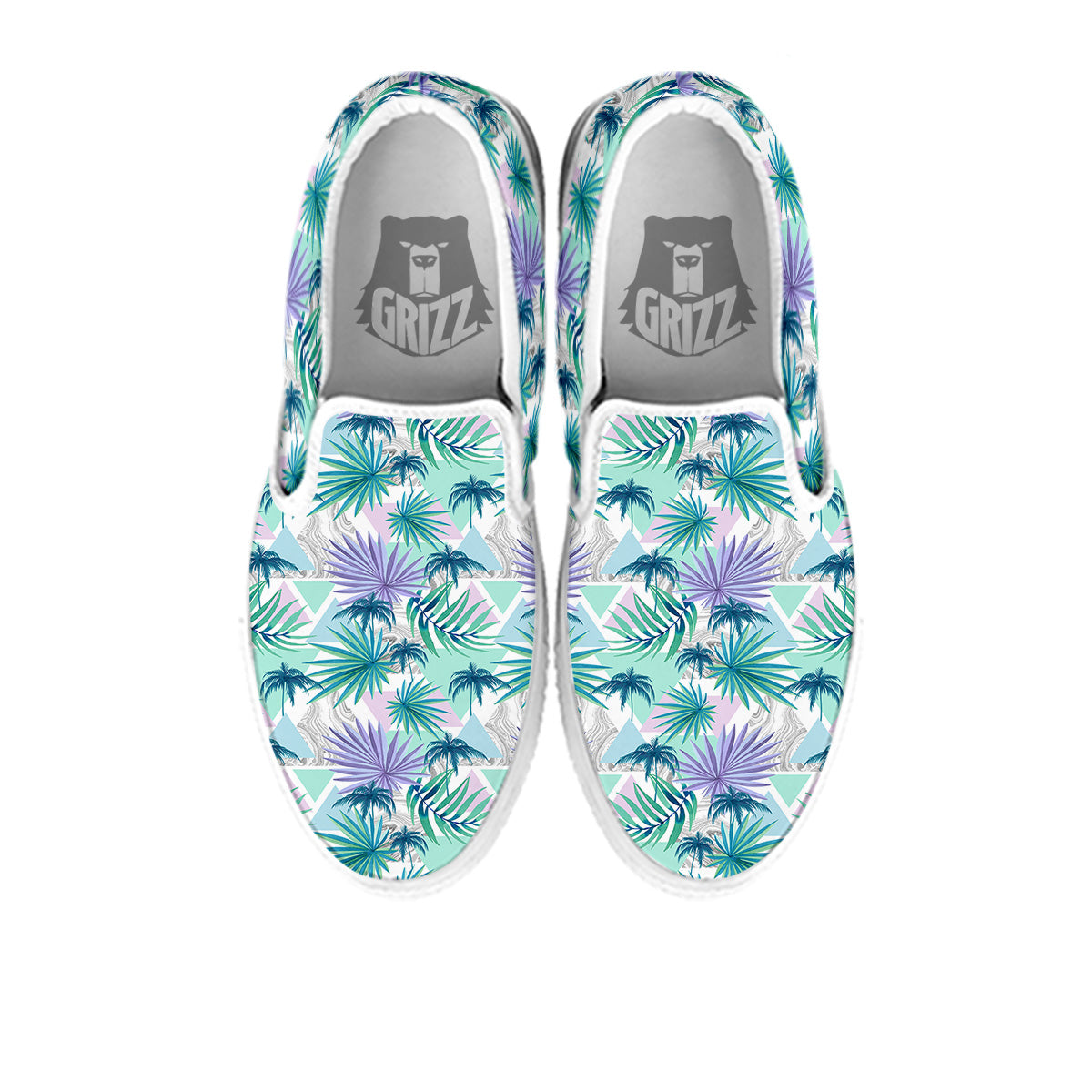 Tropical Leaf And Triangles Pastel Print Pattern White Slip On Shoes-grizzshop
