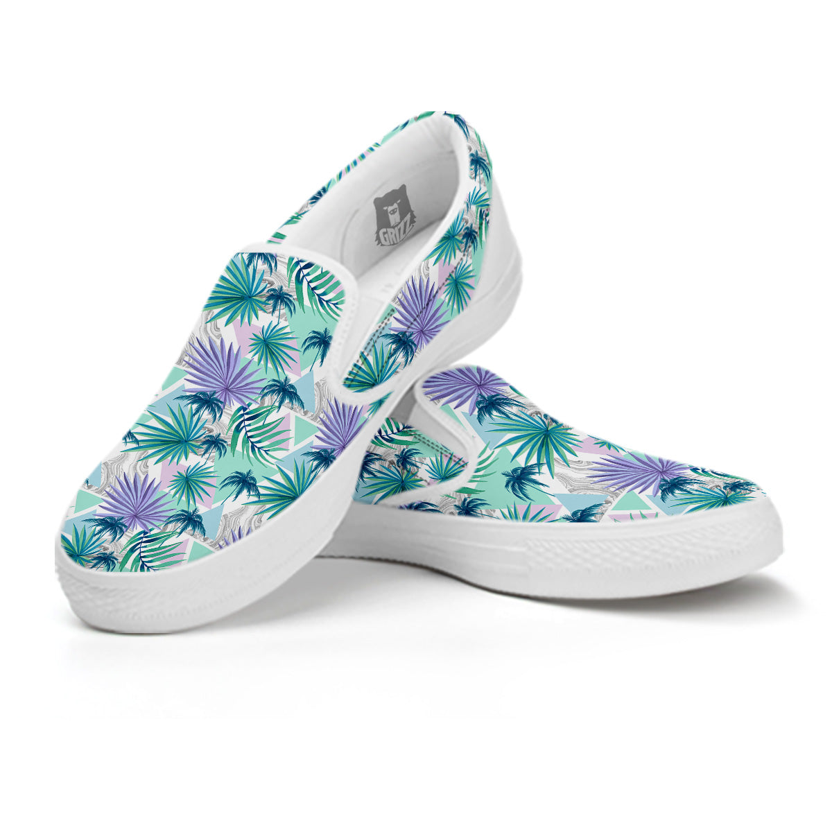 Tropical Leaf And Triangles Pastel Print Pattern White Slip On Shoes-grizzshop