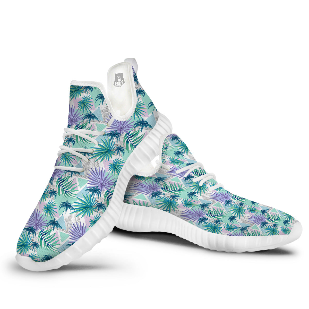 Tropical Leaf And Triangles Pastel Print Pattern White Walking Shoes-grizzshop