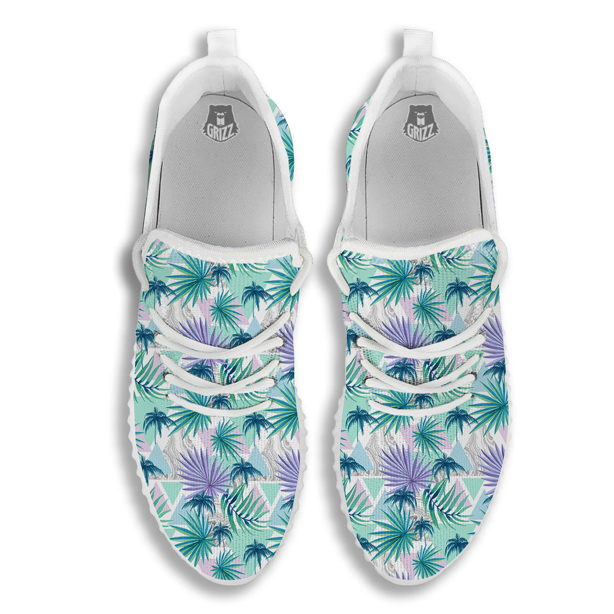 Tropical Leaf And Triangles Pastel Print Pattern White Walking Shoes-grizzshop