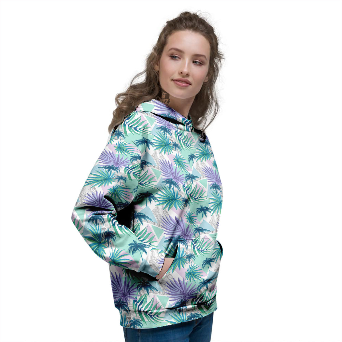 Tropical Leaf And Triangles Pastel Print Pattern Women's Hoodie-grizzshop