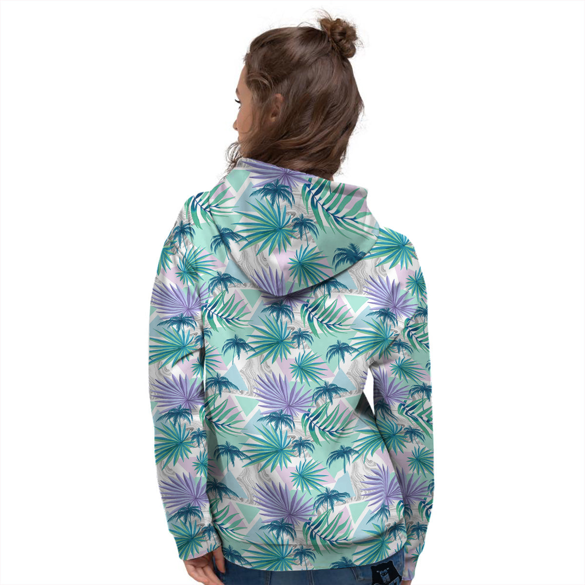 Tropical Leaf And Triangles Pastel Print Pattern Women's Hoodie-grizzshop