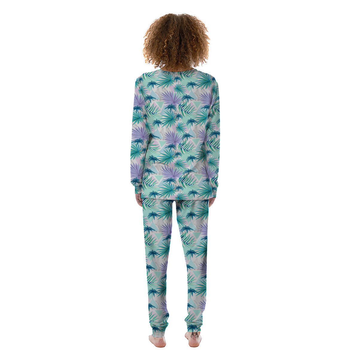 Tropical Leaf And Triangles Pastel Print Pattern Women's Pajamas-grizzshop