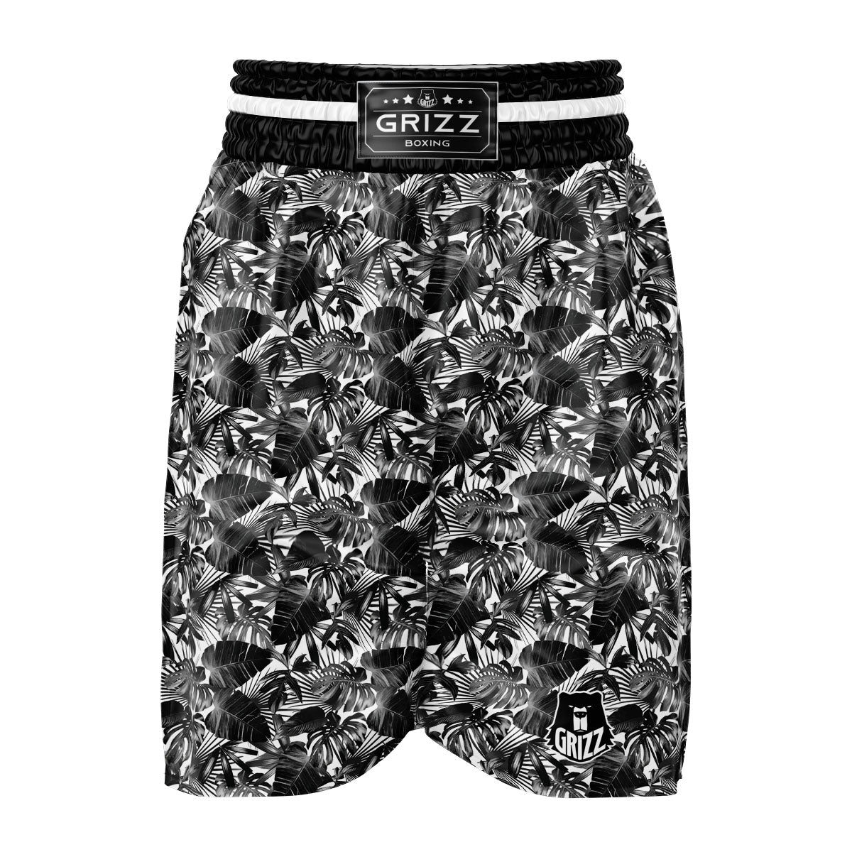 Tropical Leaf Black White Print Pattern Boxing Shorts-grizzshop