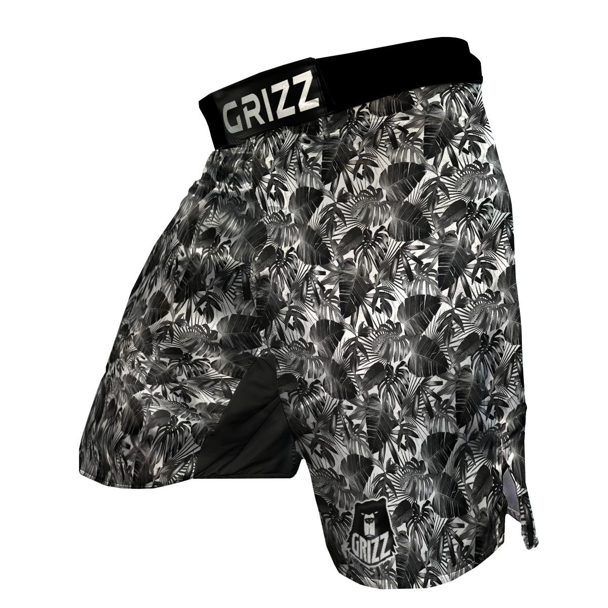 Tropical Leaf Black White Print Pattern MMA Shorts-grizzshop