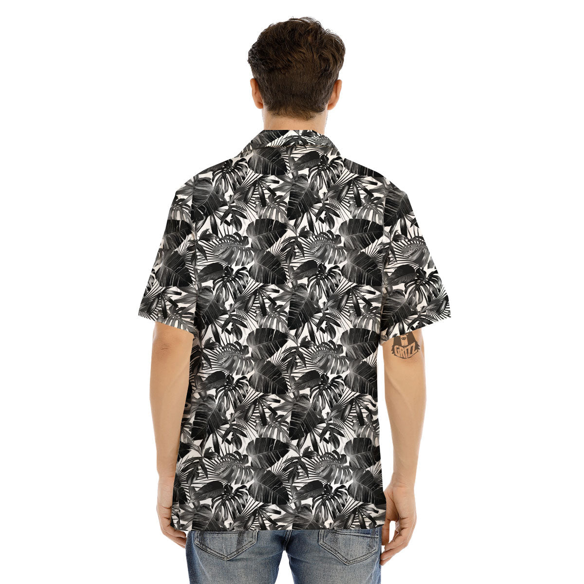 Tropical Leaf Black White Print Pattern Men's Hawaiian Shirt-grizzshop