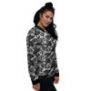 Tropical Leaf Black White Print Pattern Women's Bomber Jacket-grizzshop