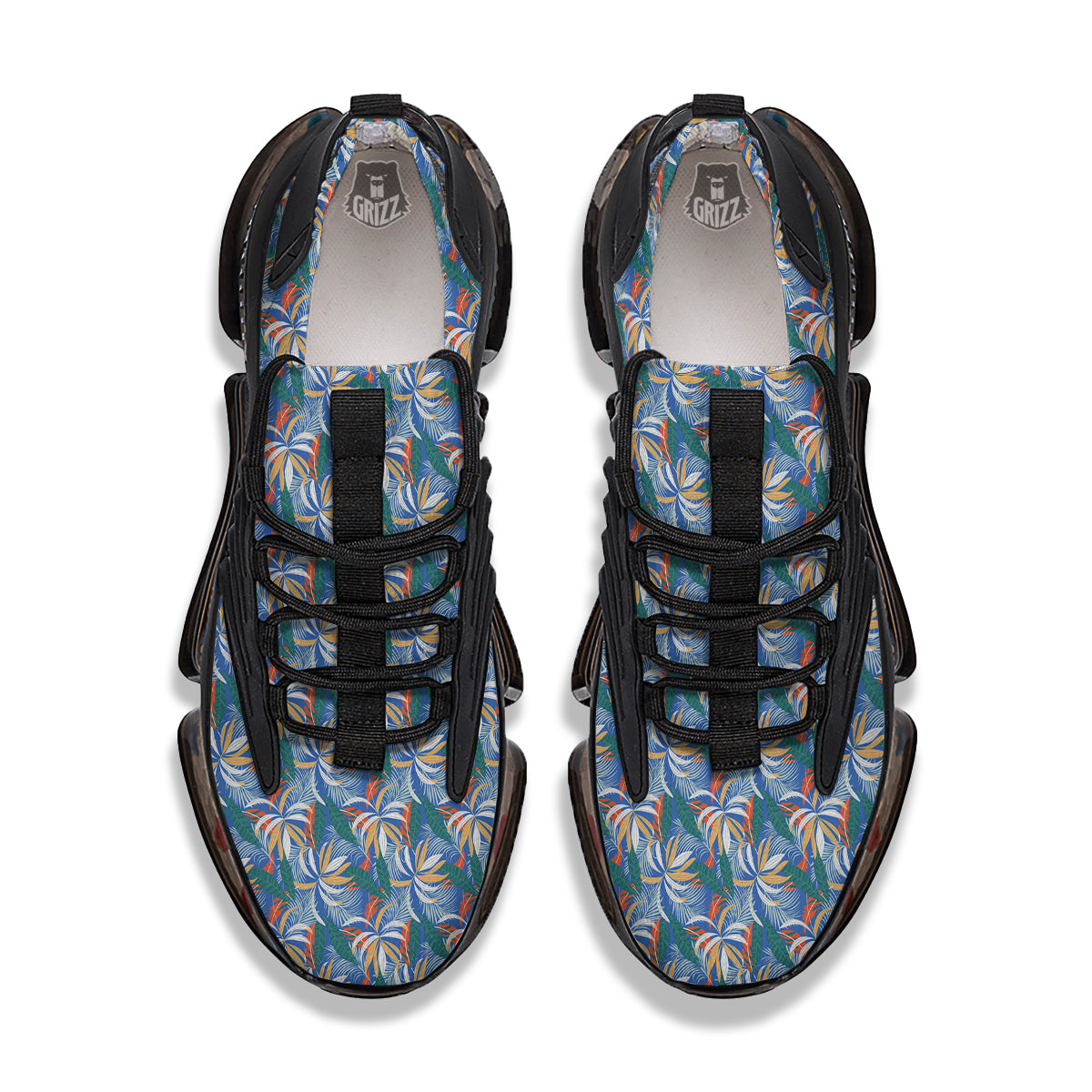 Tropical Leaf Colorful Print Pattern Black Gym Shoes-grizzshop