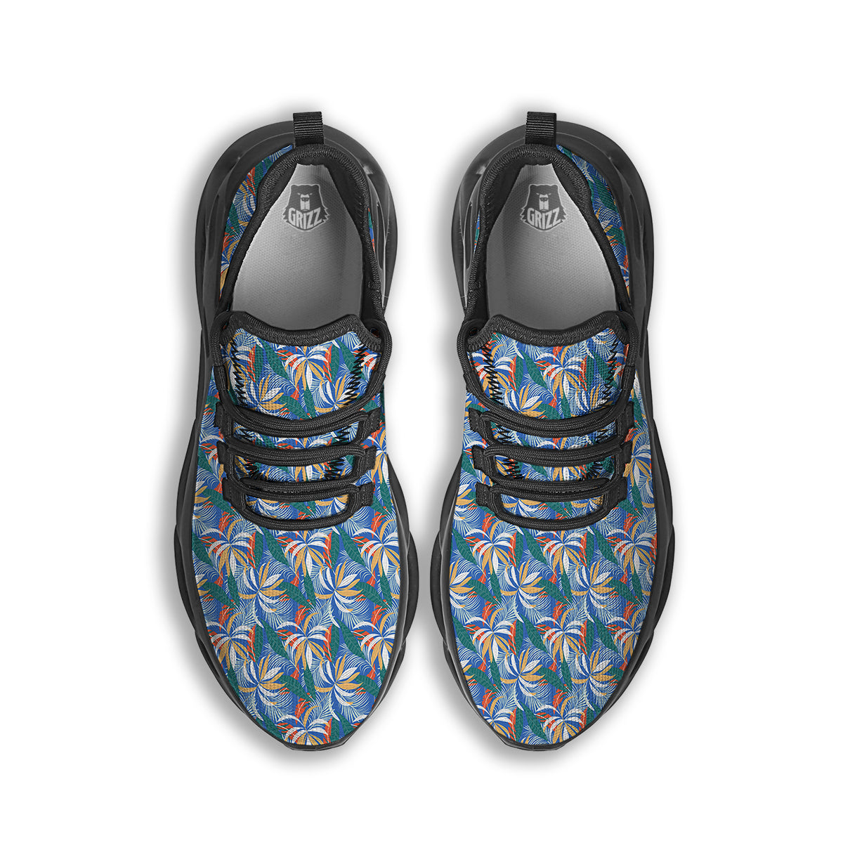 Tropical Leaf Colorful Print Pattern Black Running Shoes-grizzshop