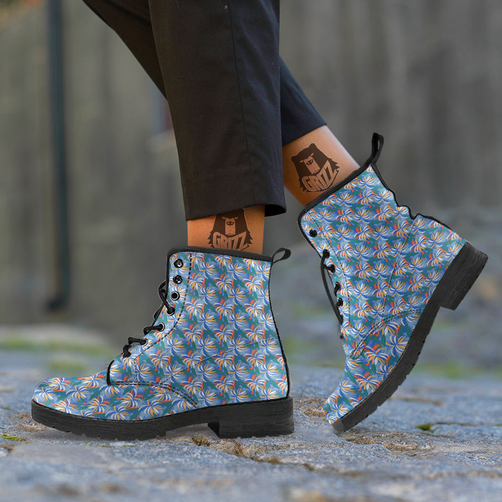 Tropical Leaf Colorful Print Pattern Leather Boots-grizzshop