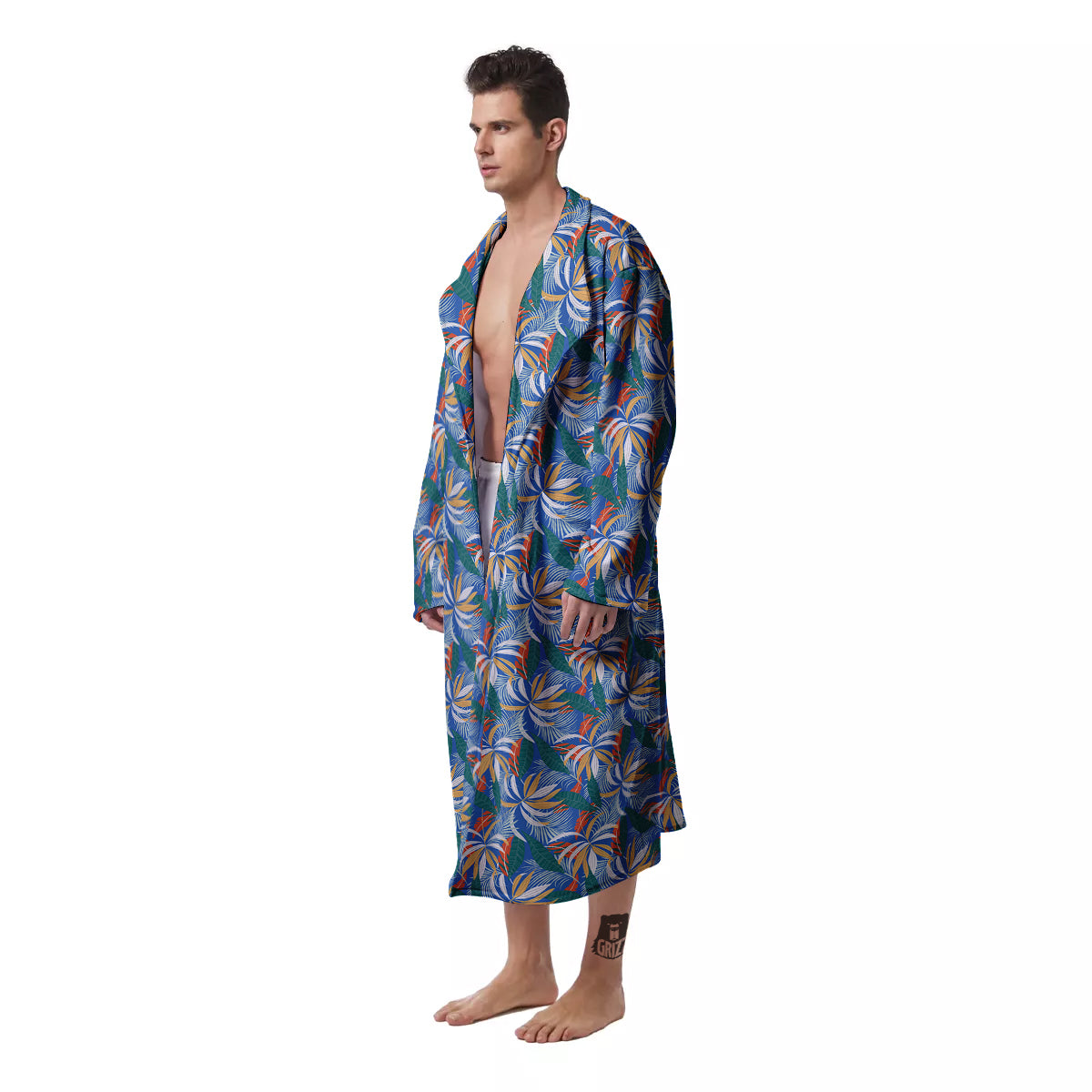 Tropical Leaf Colorful Print Pattern Men's Robe-grizzshop