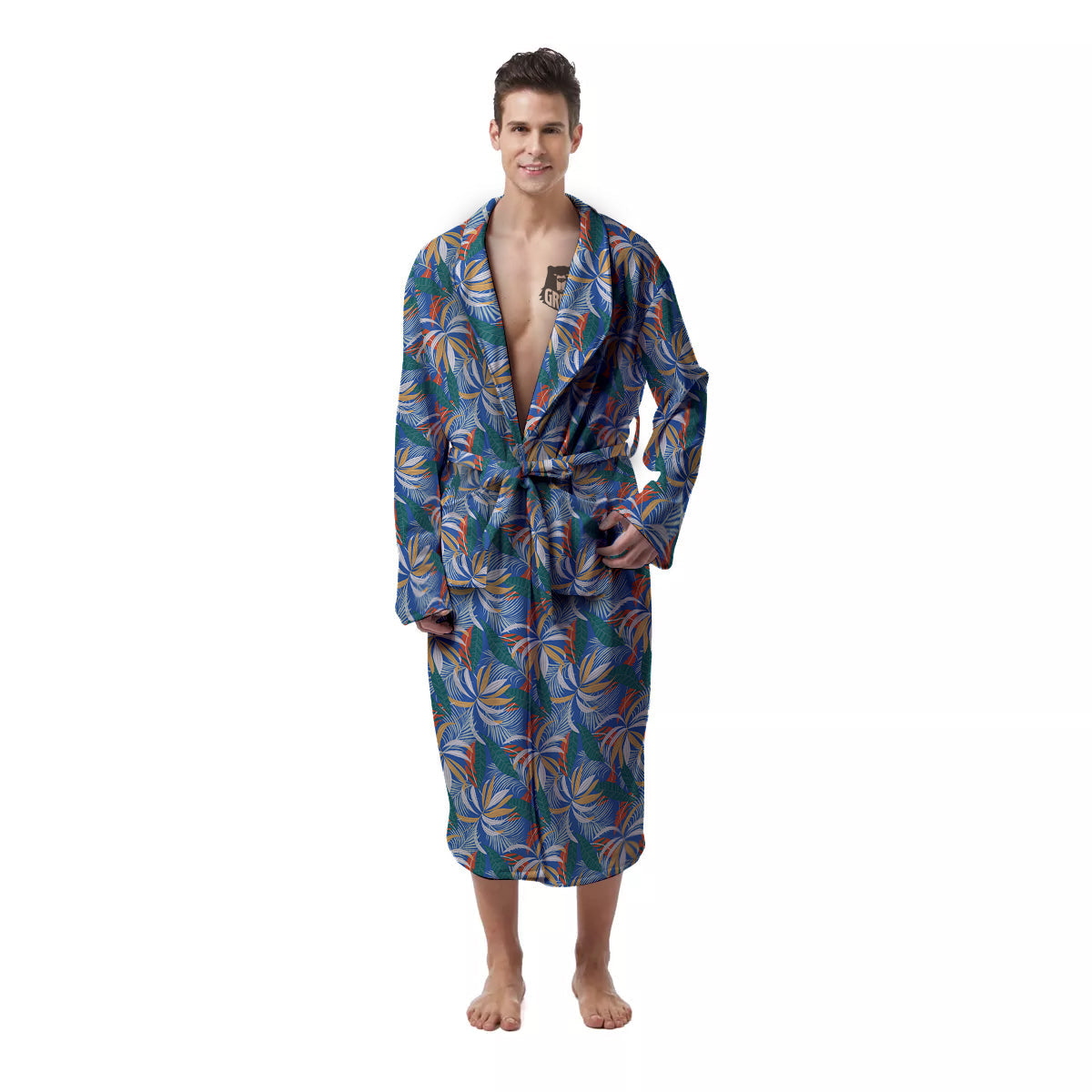 Tropical Leaf Colorful Print Pattern Men's Robe-grizzshop