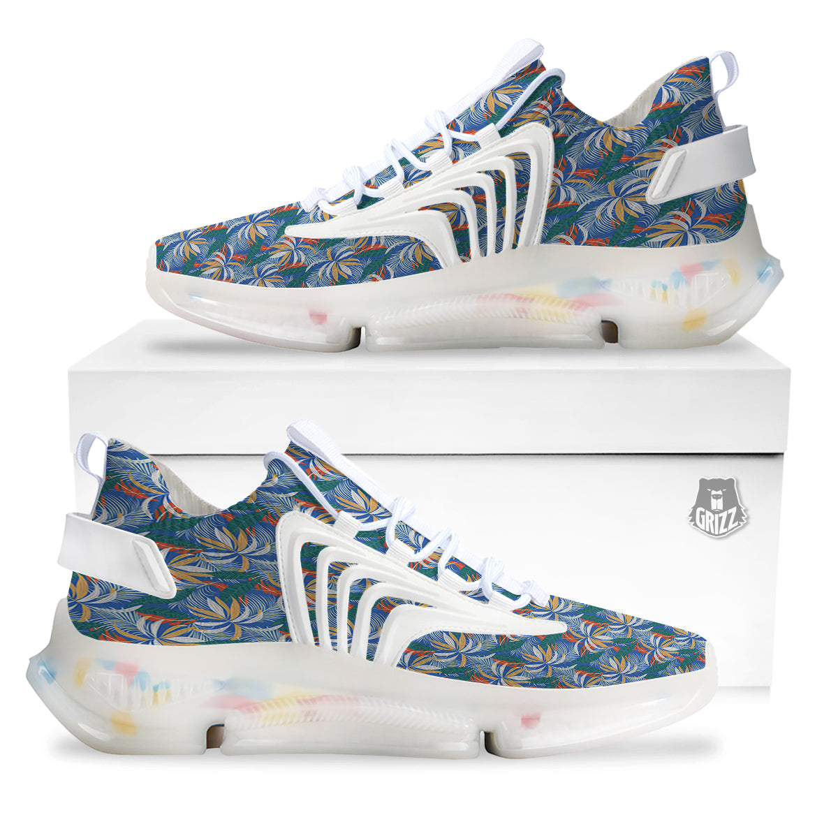 Tropical Leaf Colorful Print Pattern White Gym Shoes-grizzshop