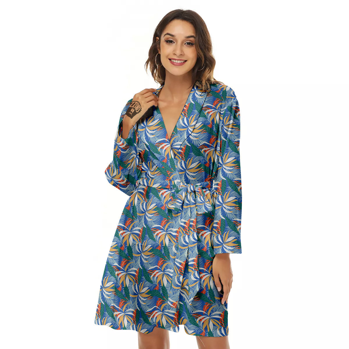 Tropical Leaf Colorful Print Pattern Women's Robe-grizzshop