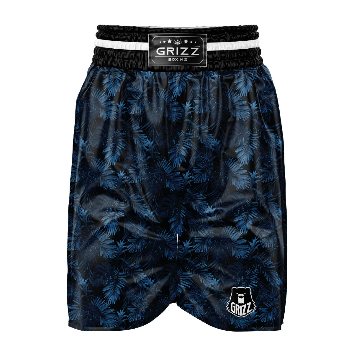 Tropical Leaf Dark Blue Print Pattern Boxing Shorts-grizzshop