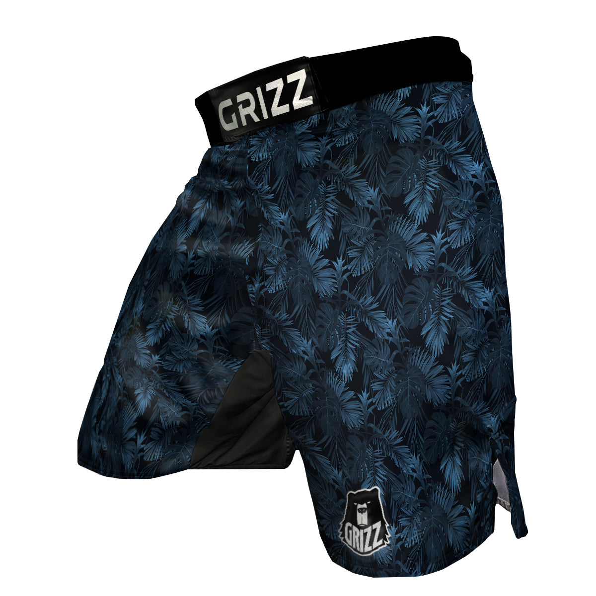 Tropical Leaf Dark Blue Print Pattern MMA Shorts-grizzshop