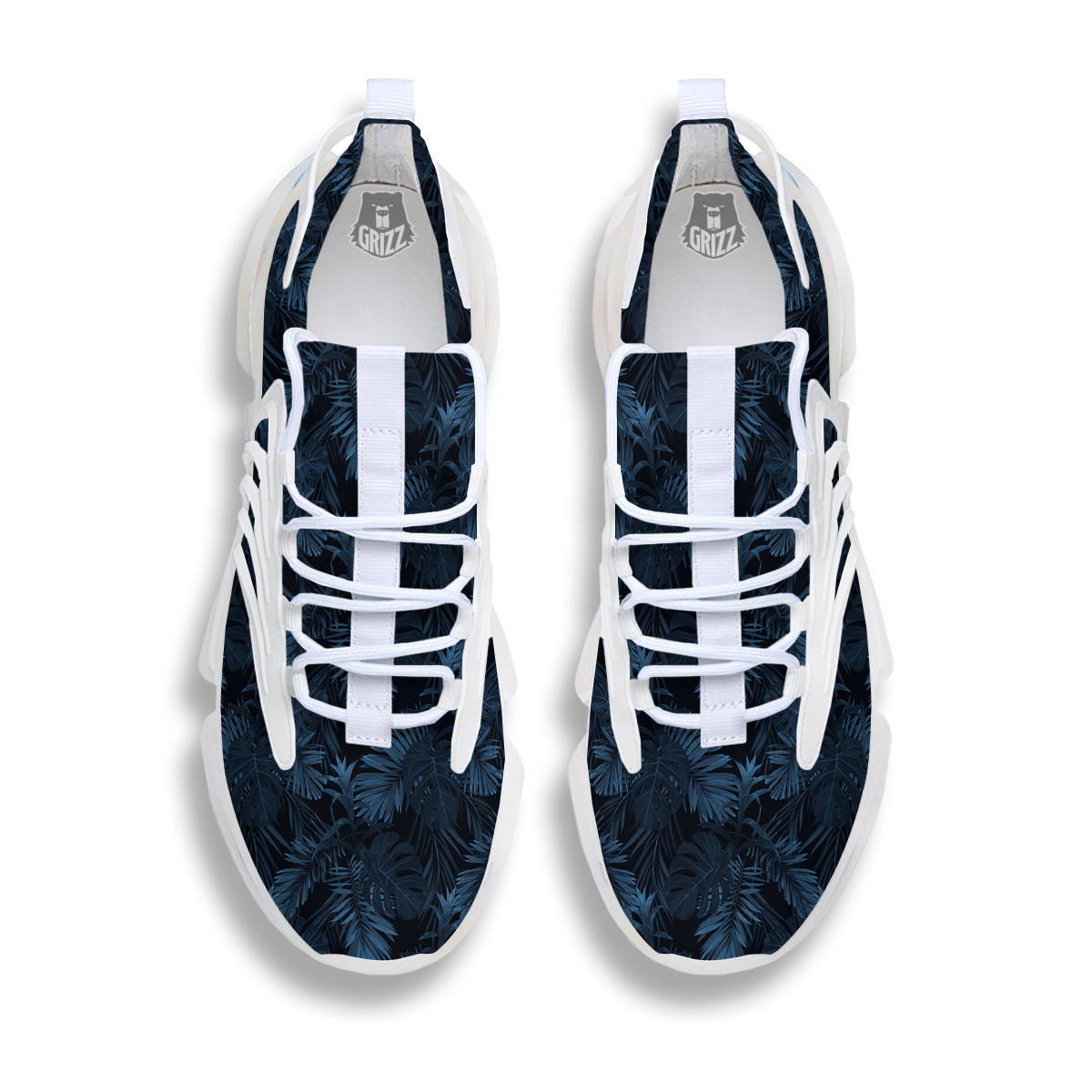 Tropical Leaf Dark Blue Print Pattern White Gym Shoes-grizzshop