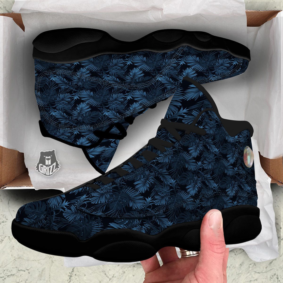 Tropical Leaf Dark Print Pattern Black Basketball Shoes-grizzshop