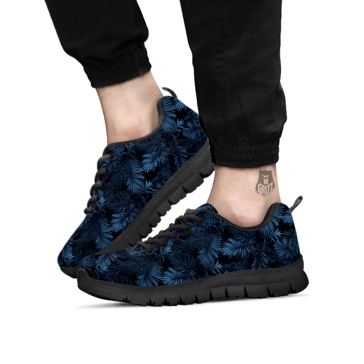 Tropical Leaf Dark Print Pattern Black Sneaker-grizzshop