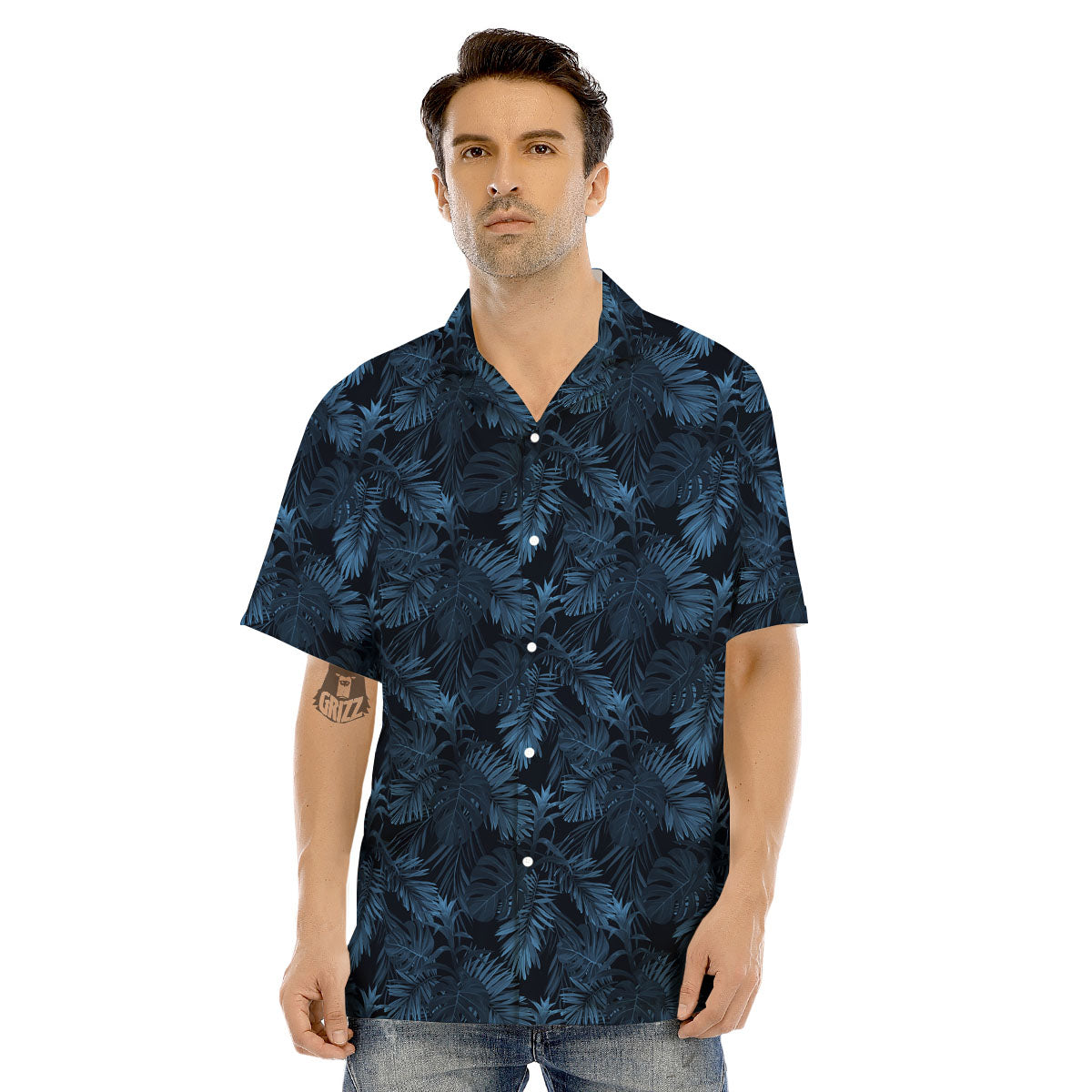 Tropical Leaf Dark Print Pattern Men's Hawaiian Shirt-grizzshop