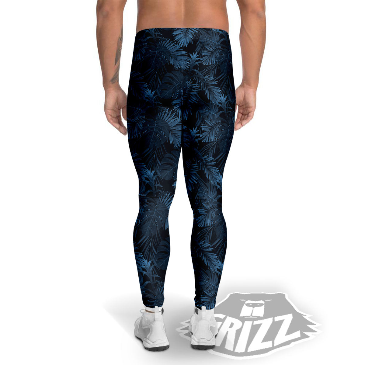 Tropical Leaf Dark Print Pattern Men's Leggings-grizzshop