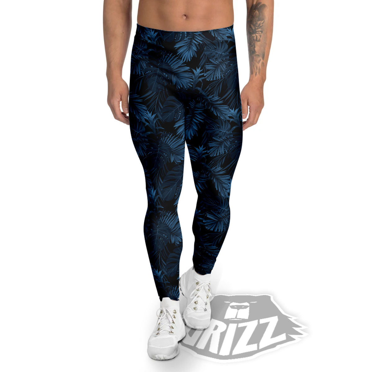 Tropical Leaf Dark Print Pattern Men's Leggings-grizzshop