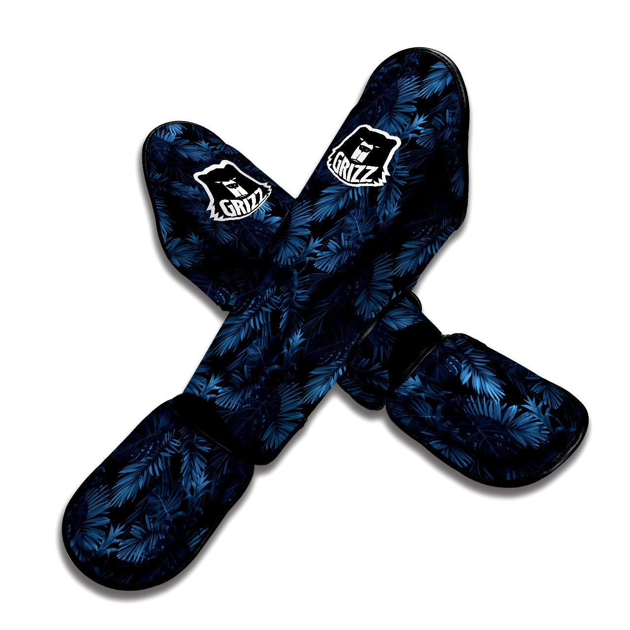 Tropical Leaf Dark Print Pattern Muay Thai Shin Guards-grizzshop