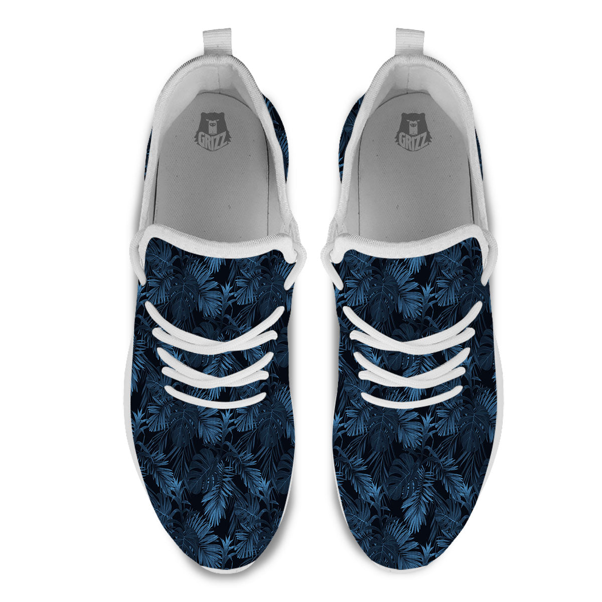 Tropical Leaf Dark Print Pattern White Athletic Shoes-grizzshop