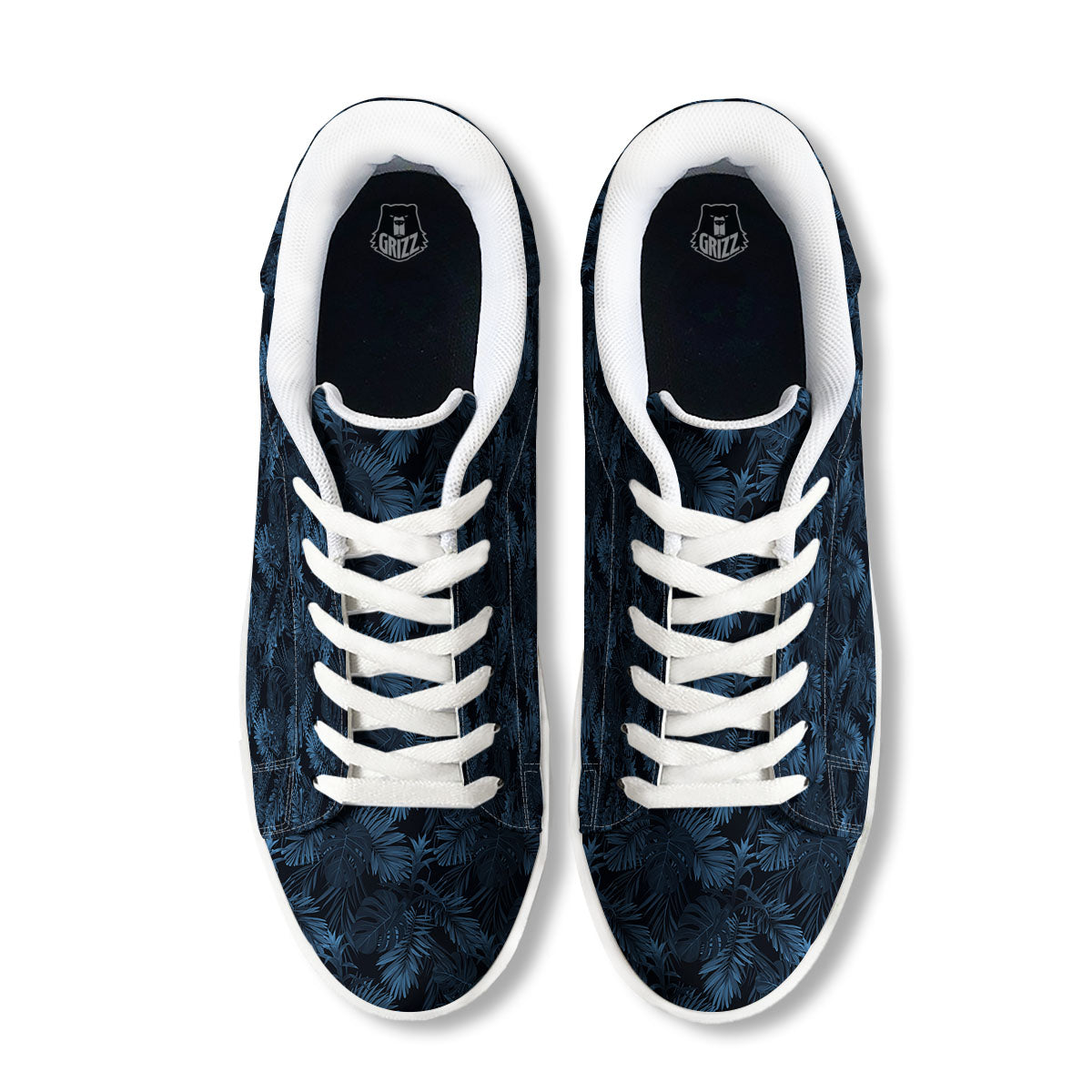 Tropical Leaf Dark Print Pattern White Low Top Sneakers-grizzshop