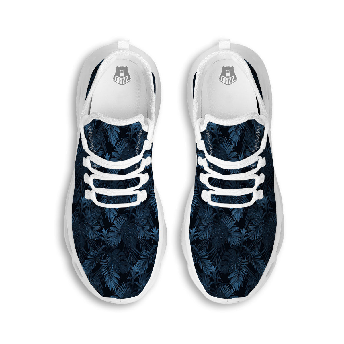 Tropical Leaf Dark Print Pattern White Running Shoes-grizzshop
