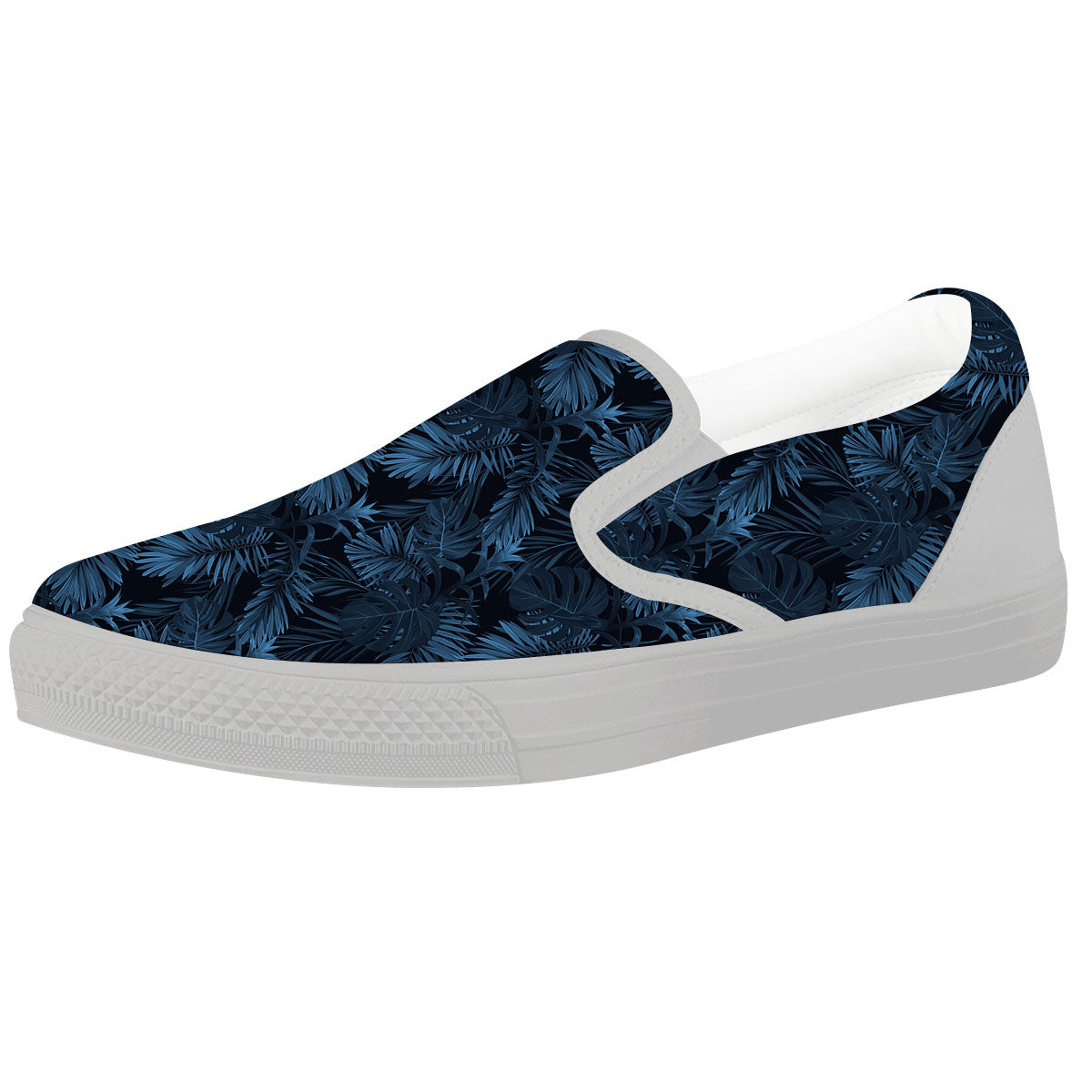 Tropical Leaf Dark Print Pattern White Slip On Shoes-grizzshop