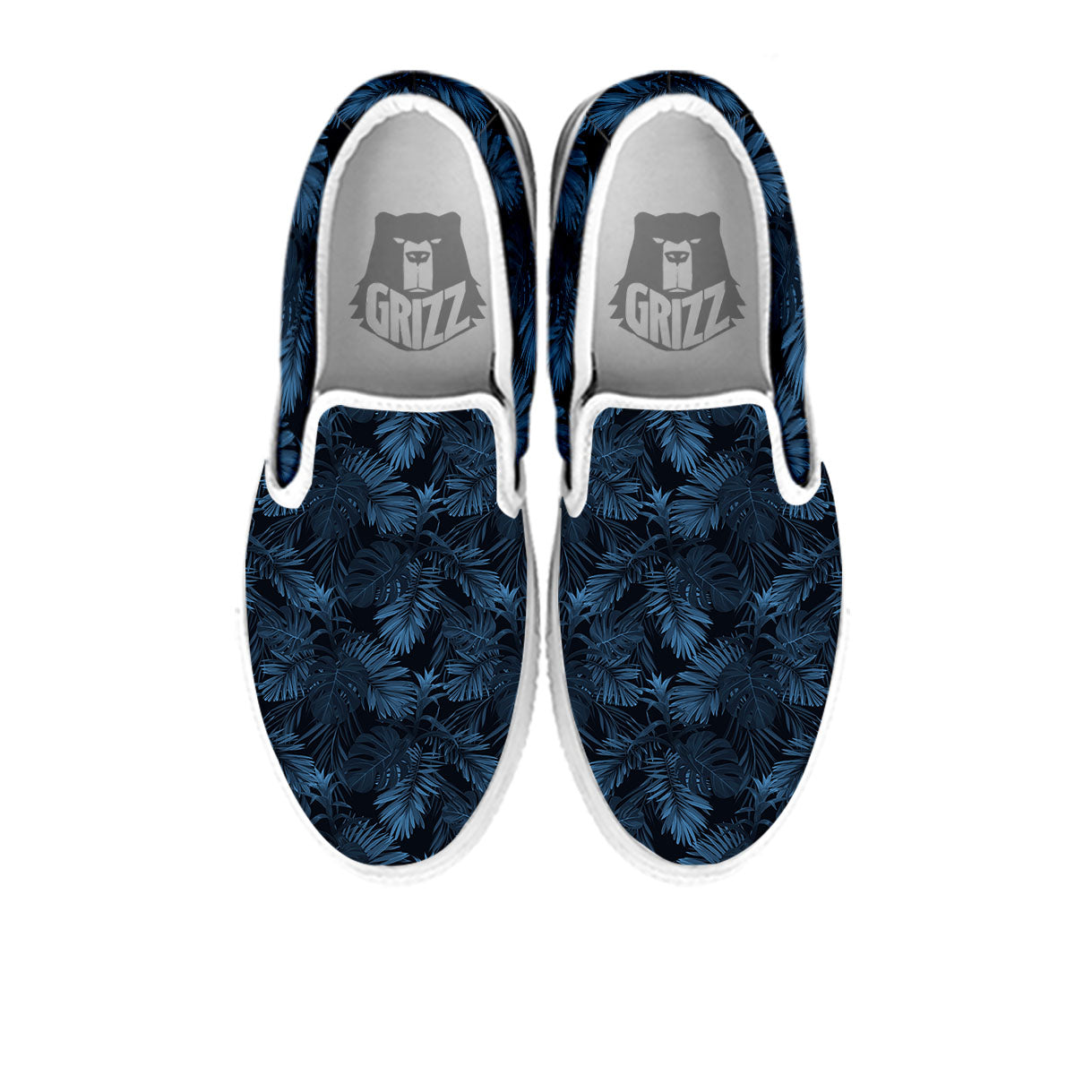 Tropical Leaf Dark Print Pattern White Slip On Shoes-grizzshop
