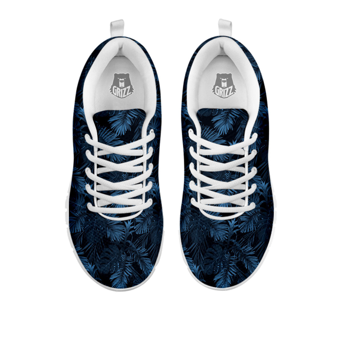 Tropical Leaf Dark Print Pattern White Sneaker-grizzshop