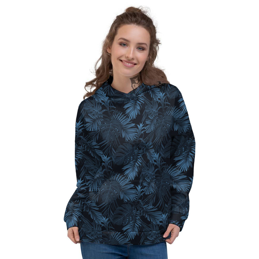Tropical Leaf Dark Print Pattern Women's Hoodie-grizzshop
