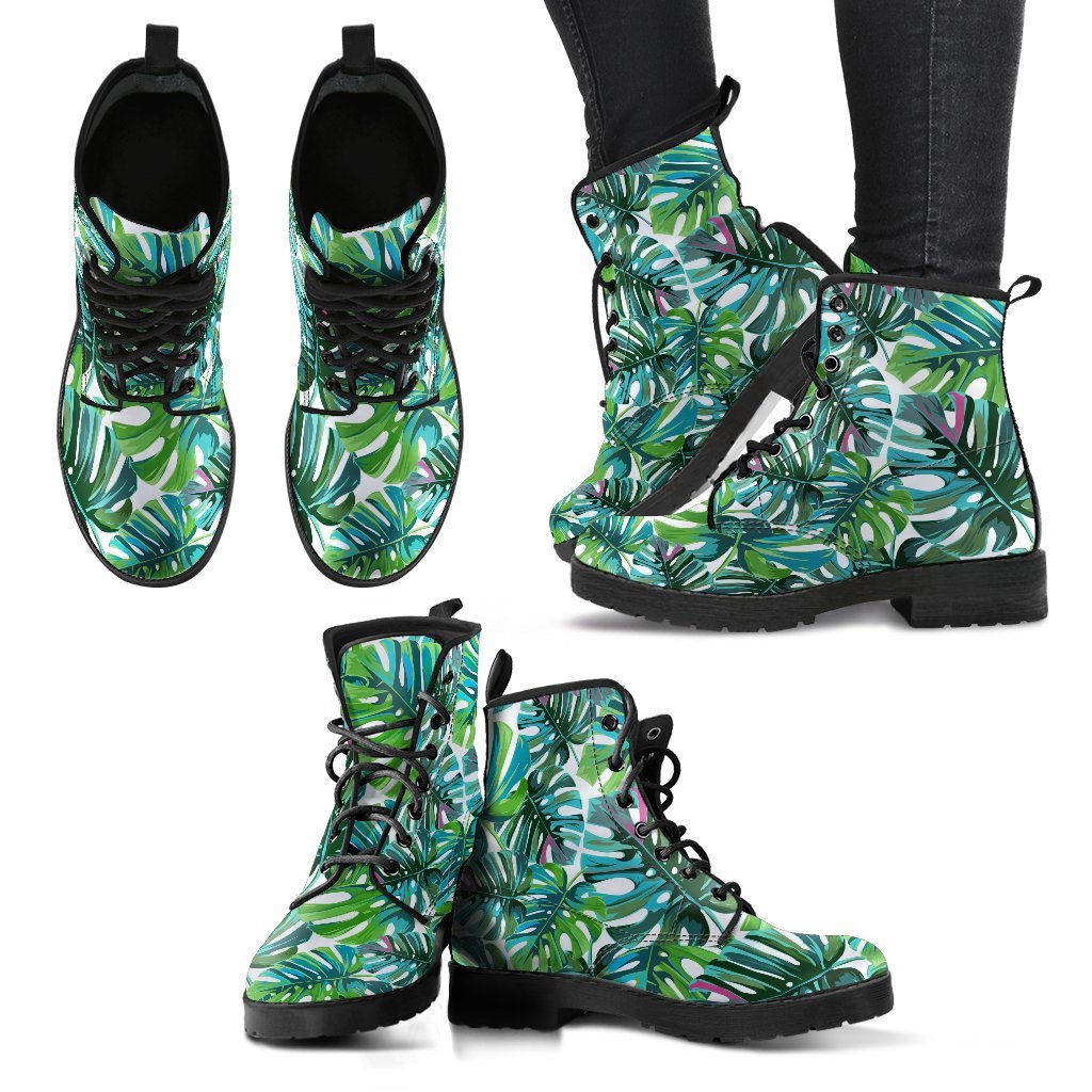 Tropical Leaf - Leather Boots for Women-grizzshop