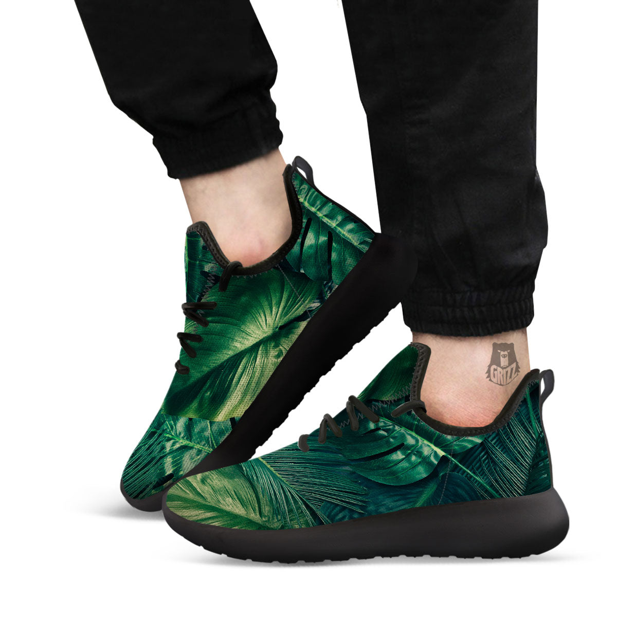 Tropical Leaf Natural Print Black Athletic Shoes-grizzshop